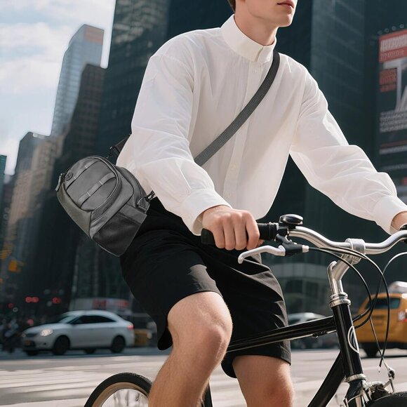 Stylish Gray Multi Pocket Crossbody Bag - Water Resistant Nylon for Teens - Picture 2 of 8